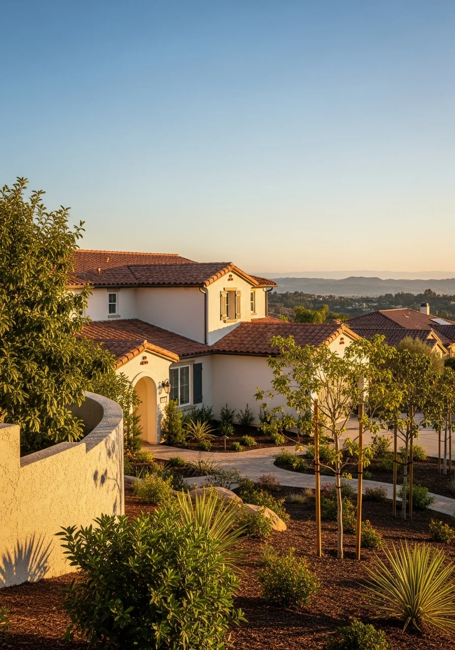 Escondido neighborhood home with valley views and mature landscaping typical of this diverse North County community.
