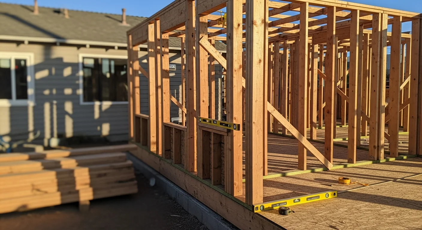 A finished single-story residential addition attached to a coastal-style home in Encinitas, California 92024. The new room features a matching roofline and exterior siding that blends with the original structure.